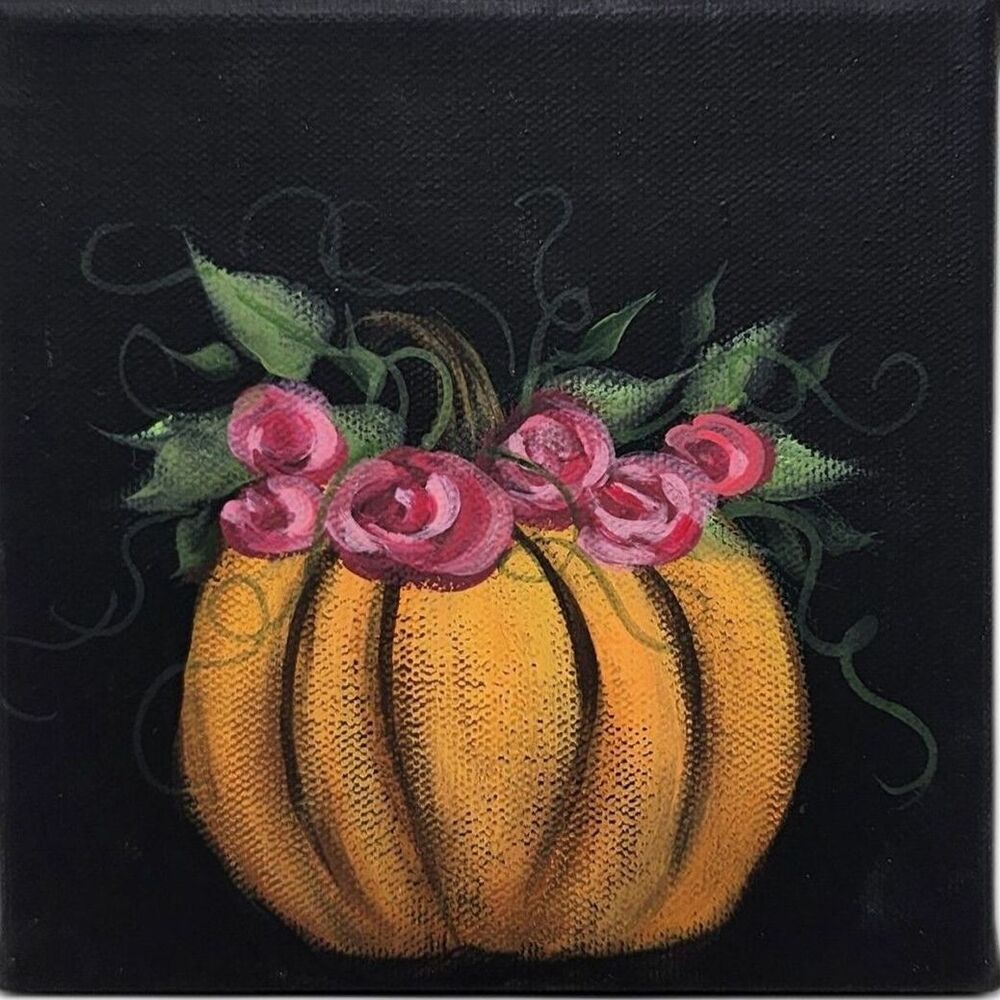 Fall Pumpkin with Roses Original Mini Painting